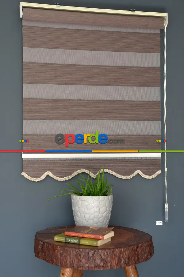 Salon - Halim Perdesan Kb-06 Koyu Kahverengi Renk Etekli Veya Eteksiz Karartma Zebra Stor Perde