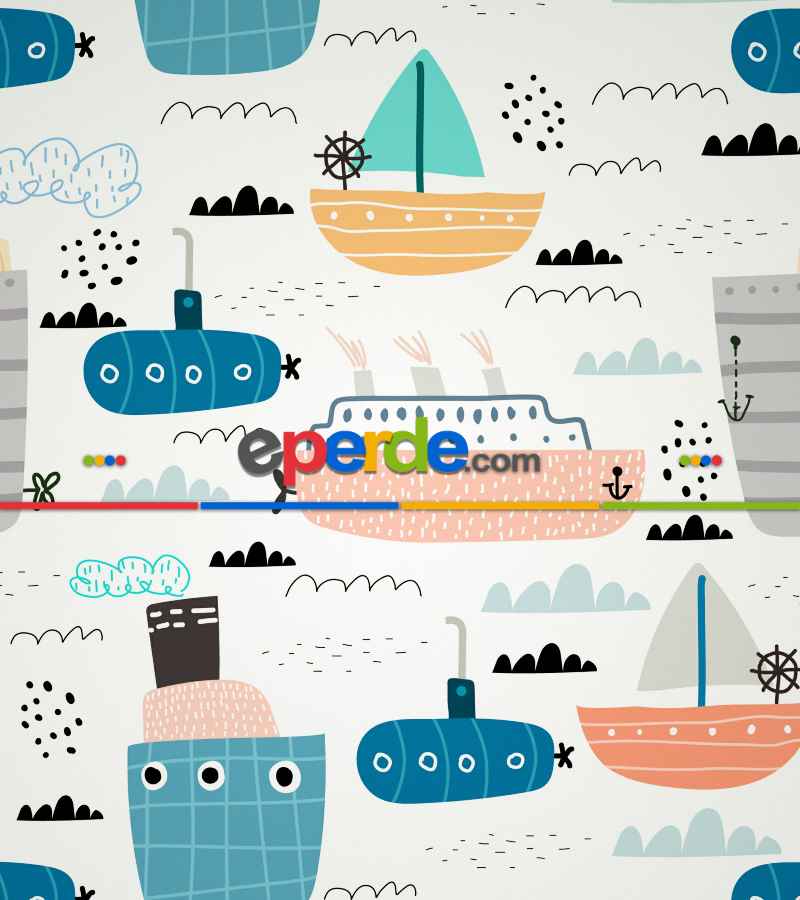 Bebek Odası - Denizci Desenli Baskılı Stor Perde- Çok Renkli