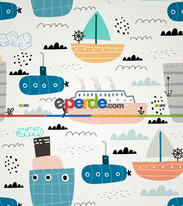 Çocuk Odası Stor Perde - Denizci Desenli Baskılı Stor Perde- Çok Renkli