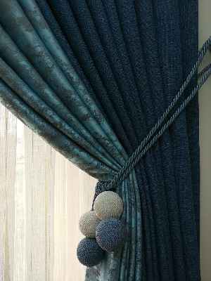 Mavi Lacivert Renk Kombinli Desenli Fon Perde- Lacivert-mavi