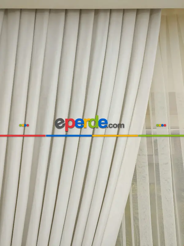 Yatak Odası - Açık Krem Düz Sade Fon Perde (  Dökümlü Fon )- Krem Açık