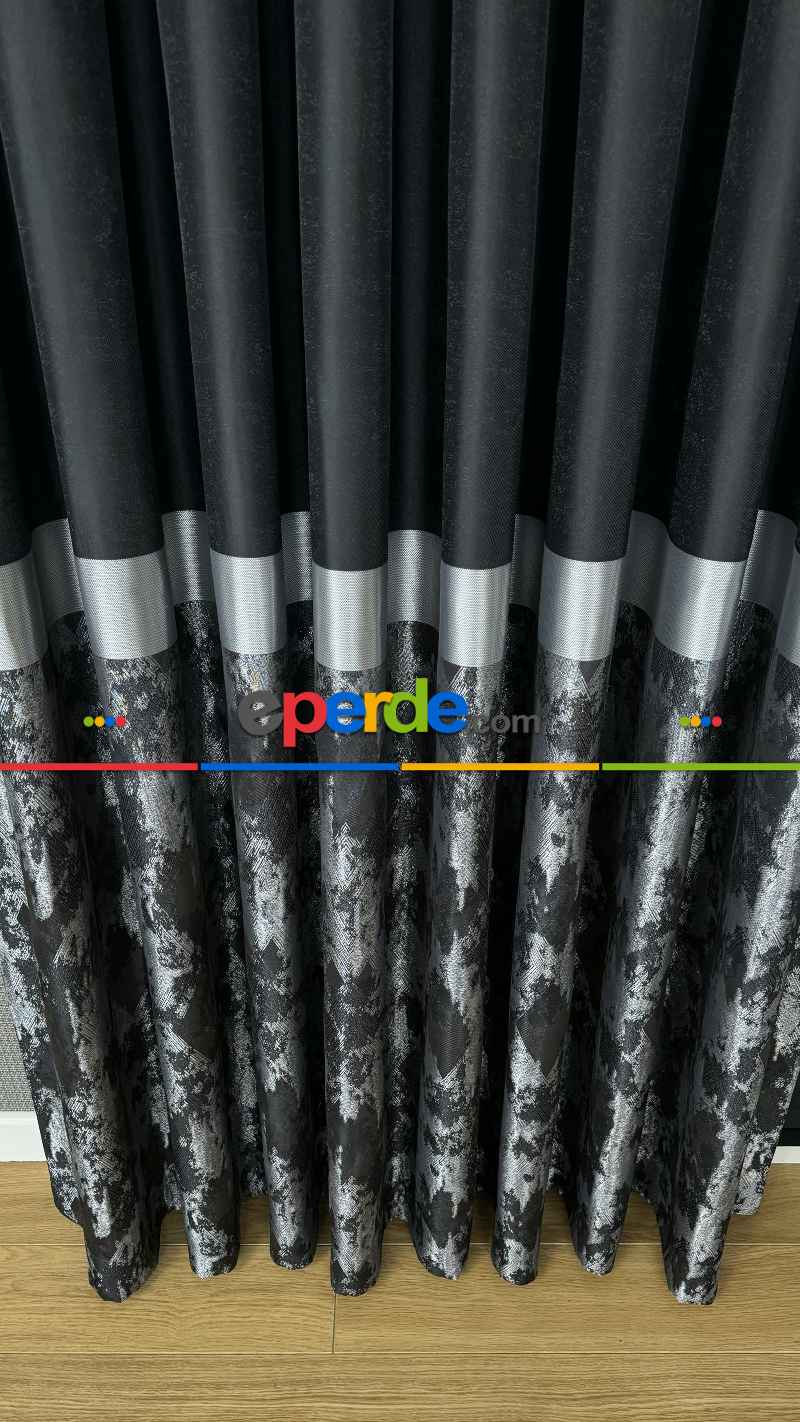 Siyah Gümüş Jakar Dokuma Fon Perde - Premium Kalite Serisi Ağır Gramajlı