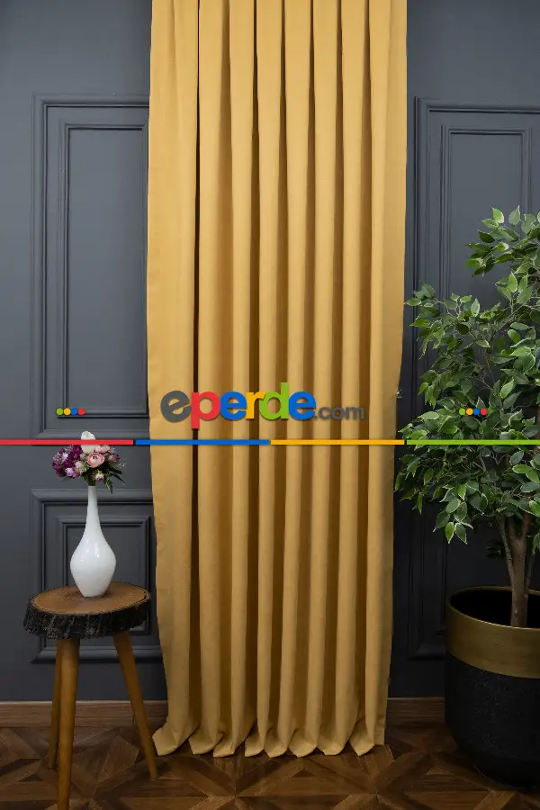 Hardal Düz Fon Perde Dökümlü Fon Perde