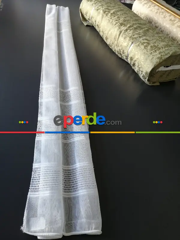 Bambu Vakko Enine Bantlı Tül Ekru