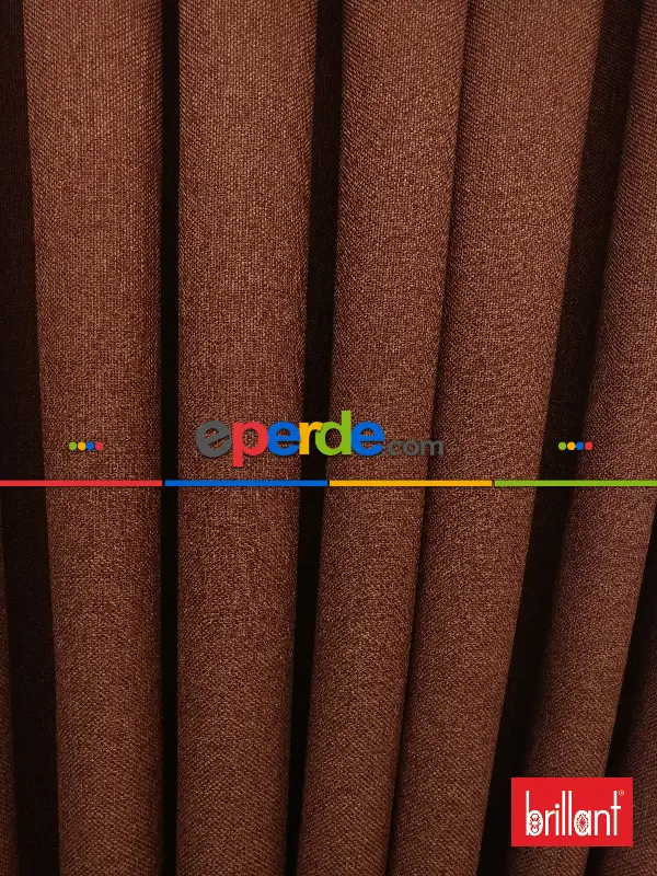 Yatak Odası - Brillant Keten Kiremit Renk Düz Fon Perde - Kiremit Rengi