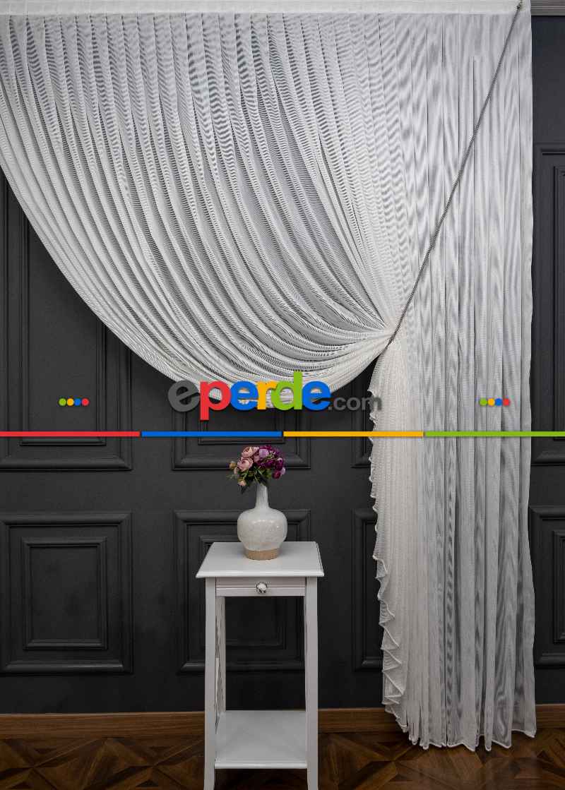 Salon Tül - Çizgili Zincir Tülden Yalancı Kruvaze - Halat İle Tülden Fon - Yana Toplamalı Tül - Kordon Toplama Tül - Çift Veya Tek Kanat - Kurşunlu Tül - Aksesuar İlave Ücretlidir - Renkleri Mevcut