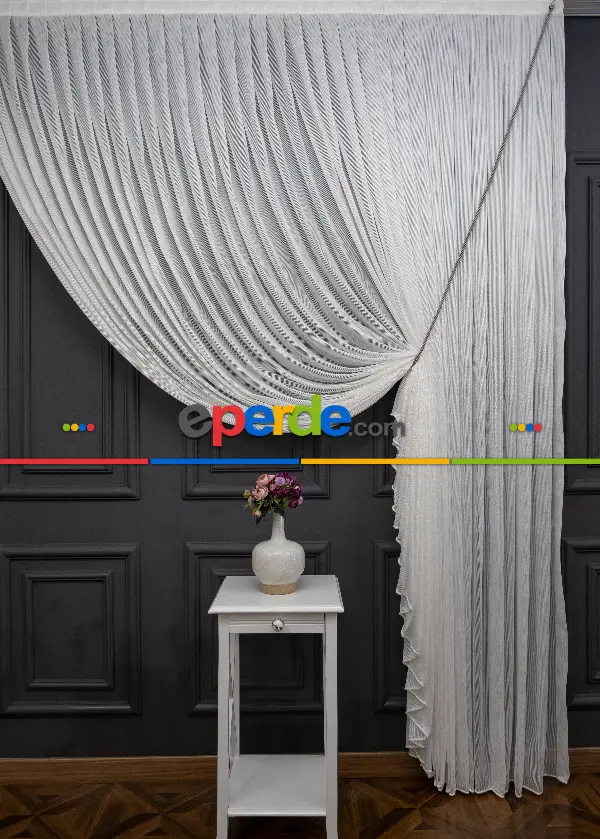 Mutfak Tül Çizgili Zincir Tülden Yalancı Kruvaze - Halat İle Tülden Fon - Yana Toplamalı Tül - Kordon Toplama Tül - Çift Veya Tek Kanat - Kurşunlu Tül - Aksesuar İlave Ücretlidir - Renkleri Mevcut