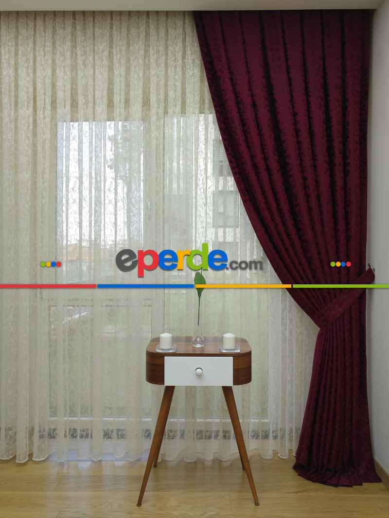 Bordo Renk Duz Jakar Fon Perde (150)- Bordo Rengi