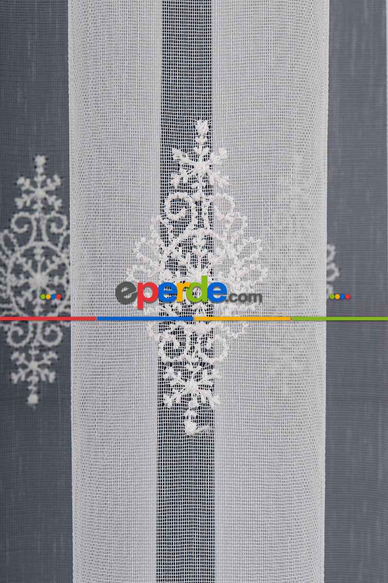 Salon Tül - Kolye Tt Zemin Brode Nakış İşlemeli Tül Perde