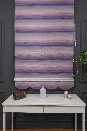Zebra Perde - Mor Pudra Pembe Geçişli Kırık Pileli Zebra Perde