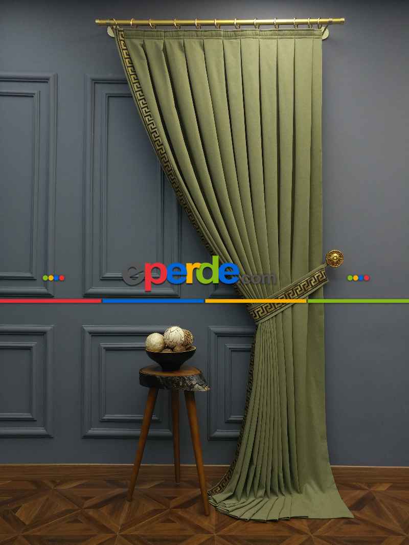 Salon Perdesi - Modern Bordürlü Salon Fon Perdesi İkon 2021 Elıte- Siyah