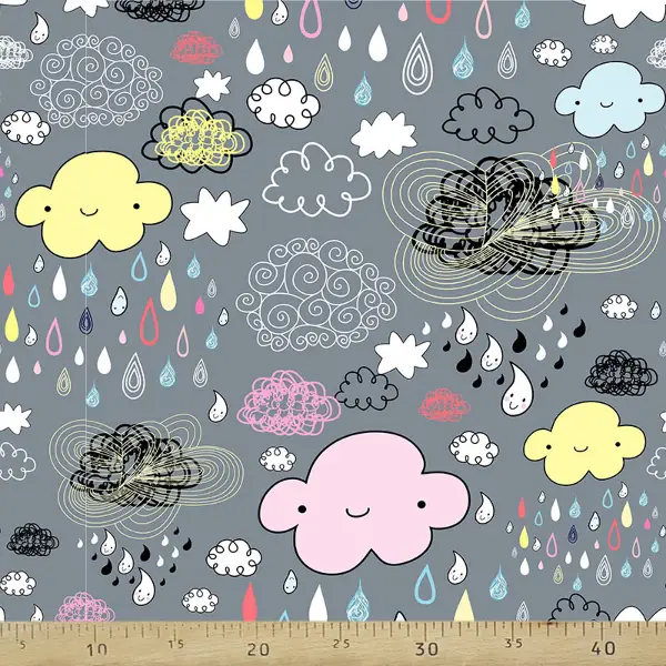 Bulut Ve Damla Desenli Fon Perde Evm680 Kumaşı Kalındır Duck Bezi Değildir- Siyah-Gri-Füme-Antrasit-Sarı