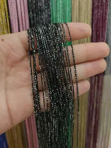 Mutfak İp Perde - Siyah Rengi İp Perde İnce Zincir Simli Serisi- Siyah-gümüş