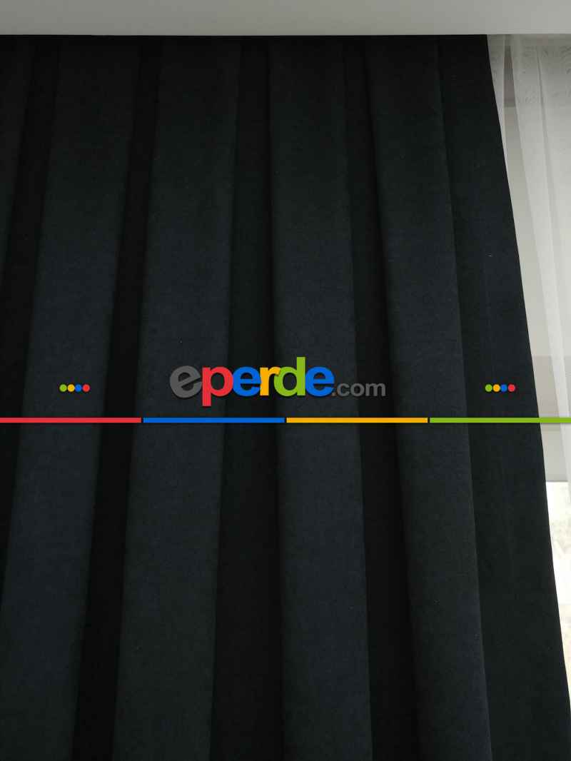 Siyah Düz Fon Perde - Siyah