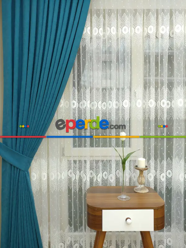 Petrol Rengi Düz Fon Perde (dökümlü Fon)- Petrol Mavisi