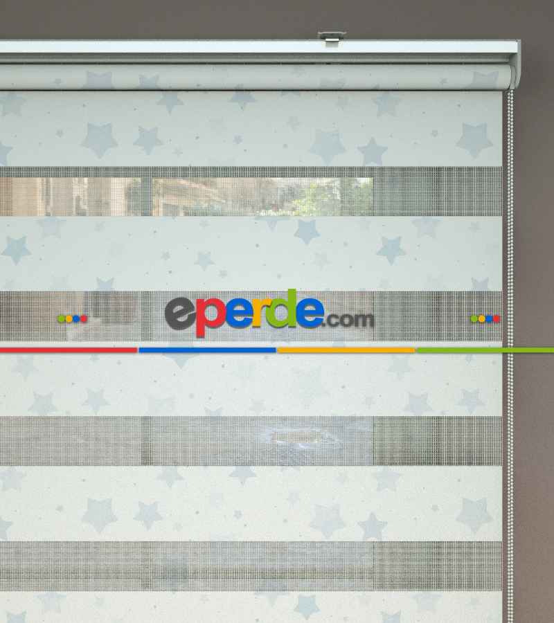 Yıldız Desenli Baskılı Zebra Perde- Çok Renkli