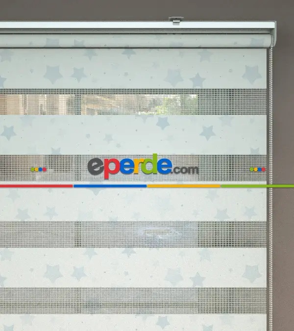 Yıldız Desenli Baskılı Zebra Perde- Çok Renkli