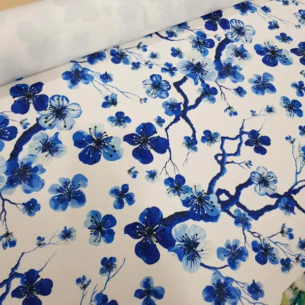 Yatak Odası - Çiçek Desenli Fon Perde Evm1515 Kumaşı Kalındır Duck Bezi Değildir- Mavi