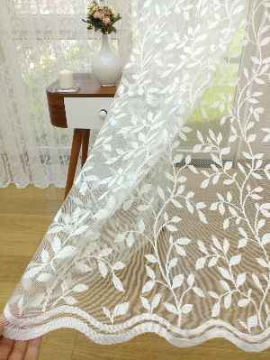 Sarmaşık Yaprak Desenli Özel Örme Dokulu Tül Perde - Ekru