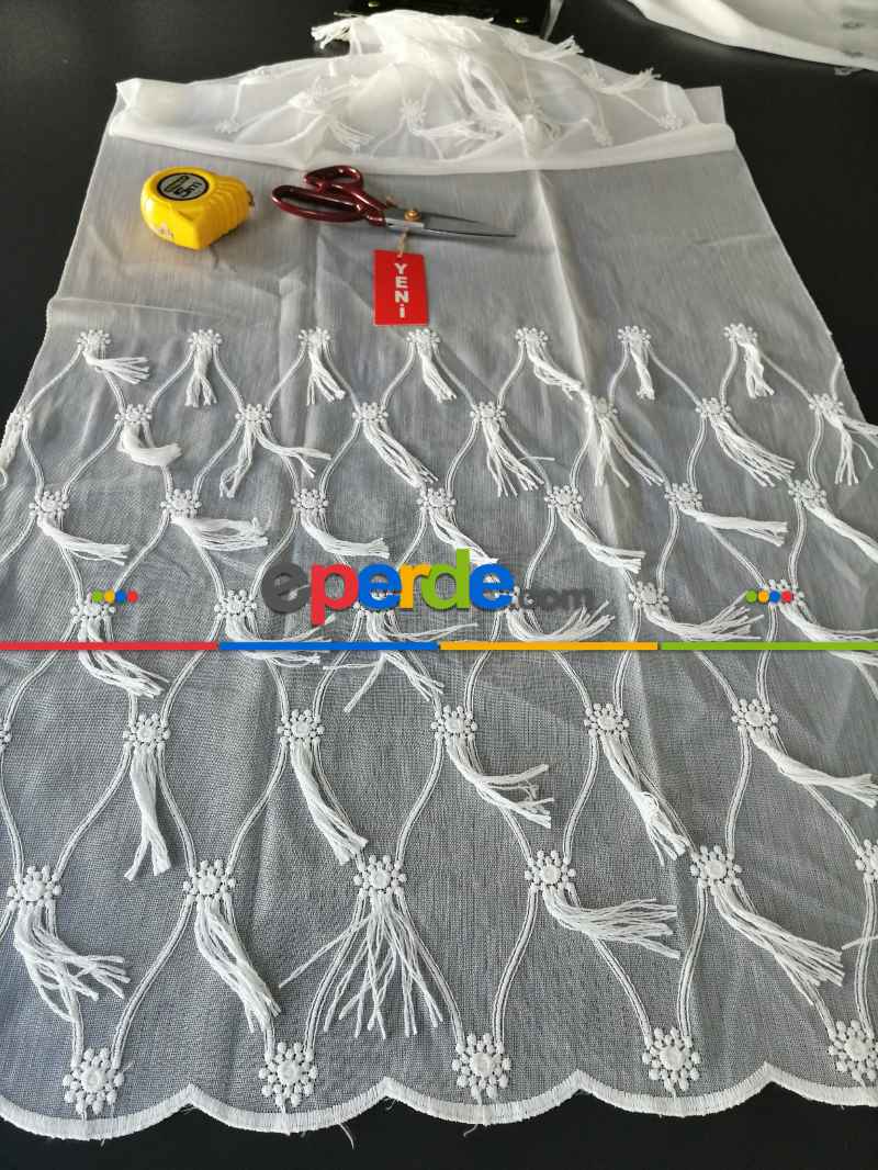 Oturma Odası - Yeni Sezon Fantazi Brode Bambu Zemin Tül Perde - 3 Renk Seçenekli