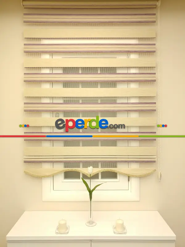 Zebra Perde - Caprice Bej-mor-eflatun Renk Bambu (geçiş Zeminli)- Bej-mor-eflatun