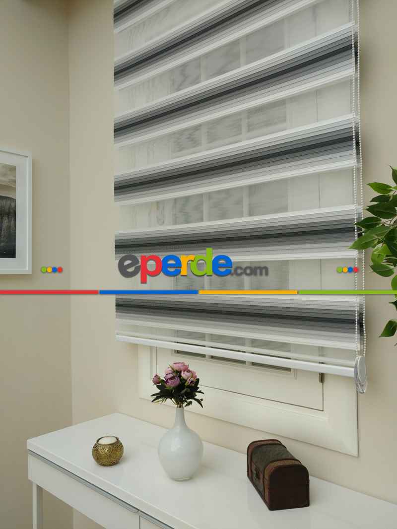 Zebra Perde -antrasit Siyah Geçişli Pileli Zebra (kalın Doku Zeminli)- Siyah