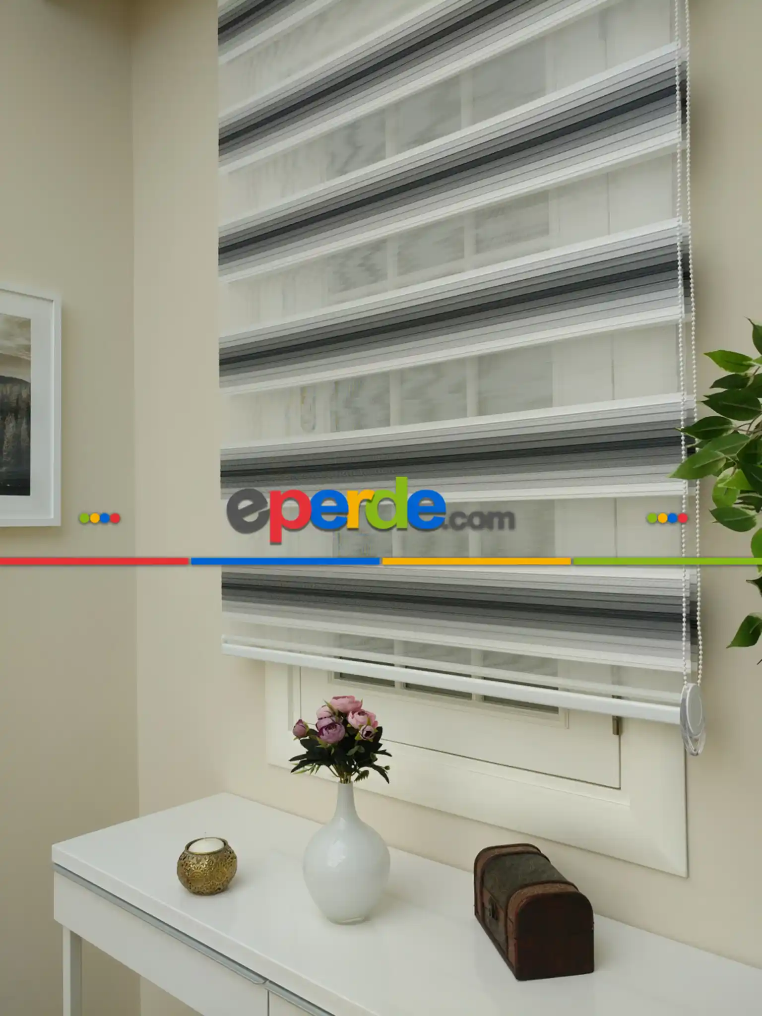 Zebra Perde -antrasit Siyah Geçişli Pileli Zebra (kalın Doku Zeminli)- Siyah