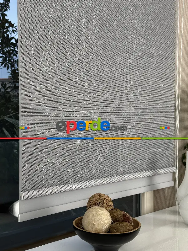 Gri Çiftli Sistem Tül Stor Perde, Standart Metal Kasalı Yüksek Kalite Kornişe Kolay Montaj Seçenekli