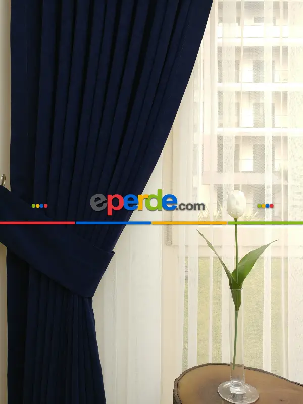 Salon Fon - Lacivert - Düz Fon Perde (  Dökümlü Fon Perde)- Lacivert