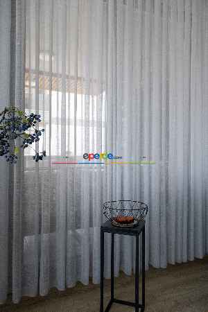 Hazır Ölçülü Outlet Naturel Keten Tül - Optik Beyaz -