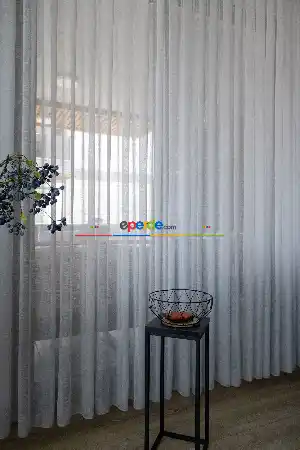 Hazır Ölçülü Outlet Naturel Keten Tül - Optik Beyaz -