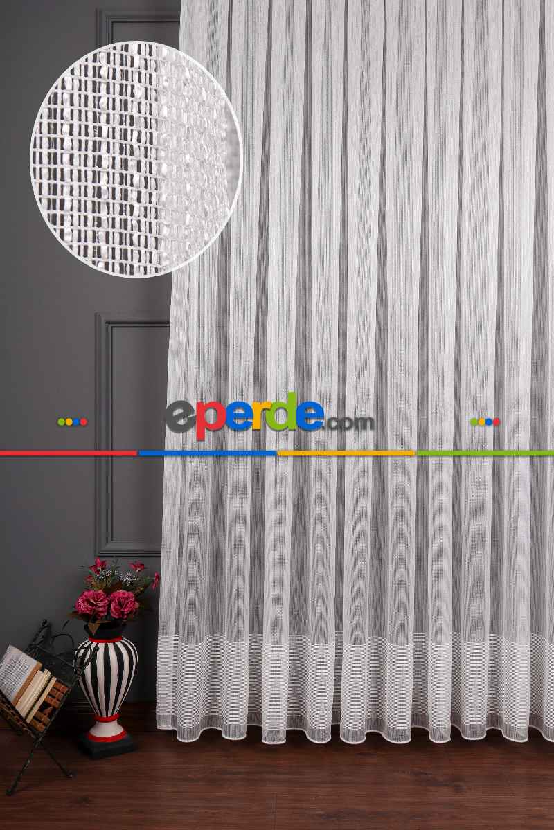 Yatak Odası - Etek Bantlı Keten Tül Perde Grz 2165