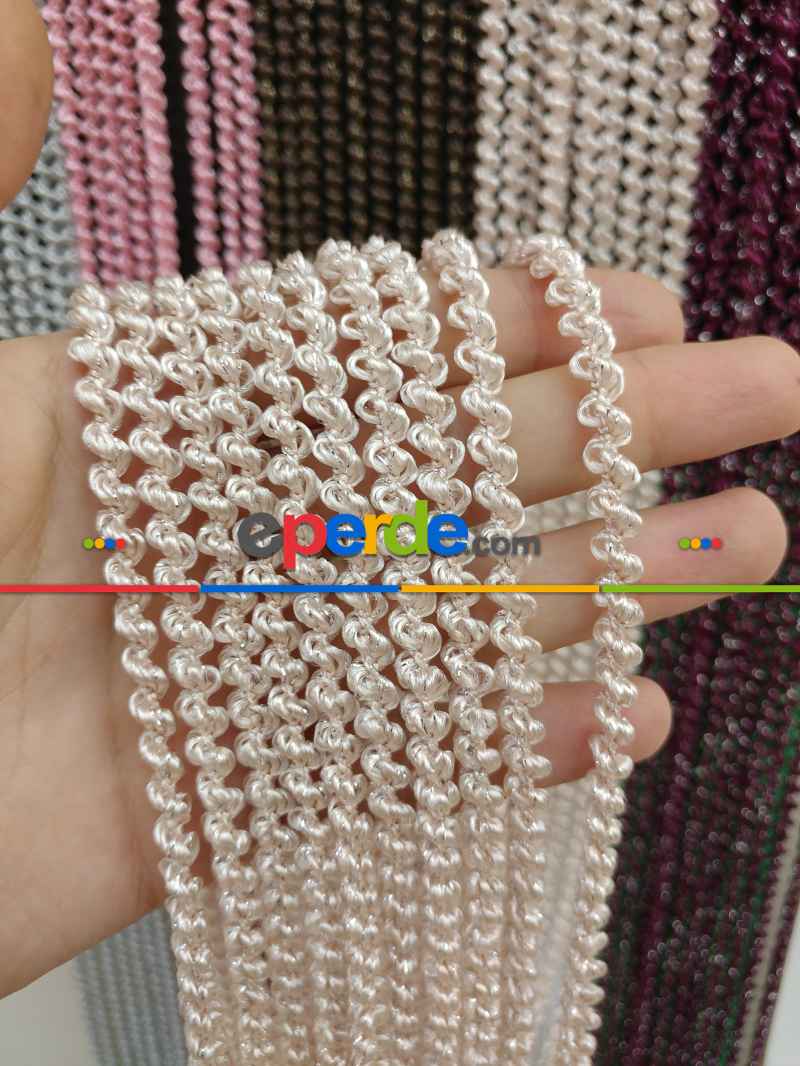 Açık Pembe Rengi İp Perde Bukle Serisi- Pembe-gümüş