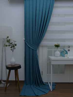 Petrol Mavisi Panama Fon Perde- Petrol Mavisi