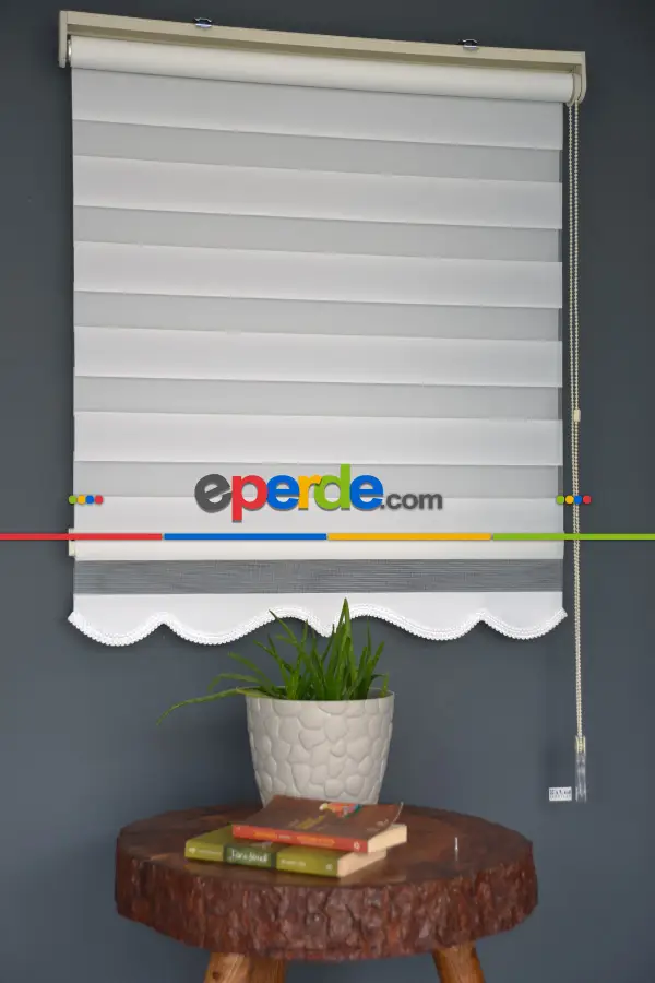 Mutfak - Halim Perdesan Ba-02 Beyaz Renk Etekli Veya Eteksiz Zebra Stor Perde