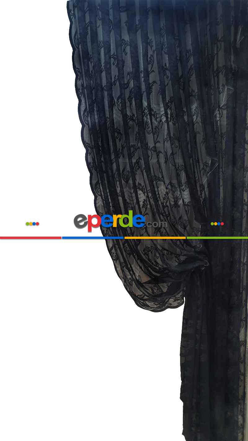 Salon - Tül Fon Siyah Fon Perde- Siyah 70cm X 1cm 