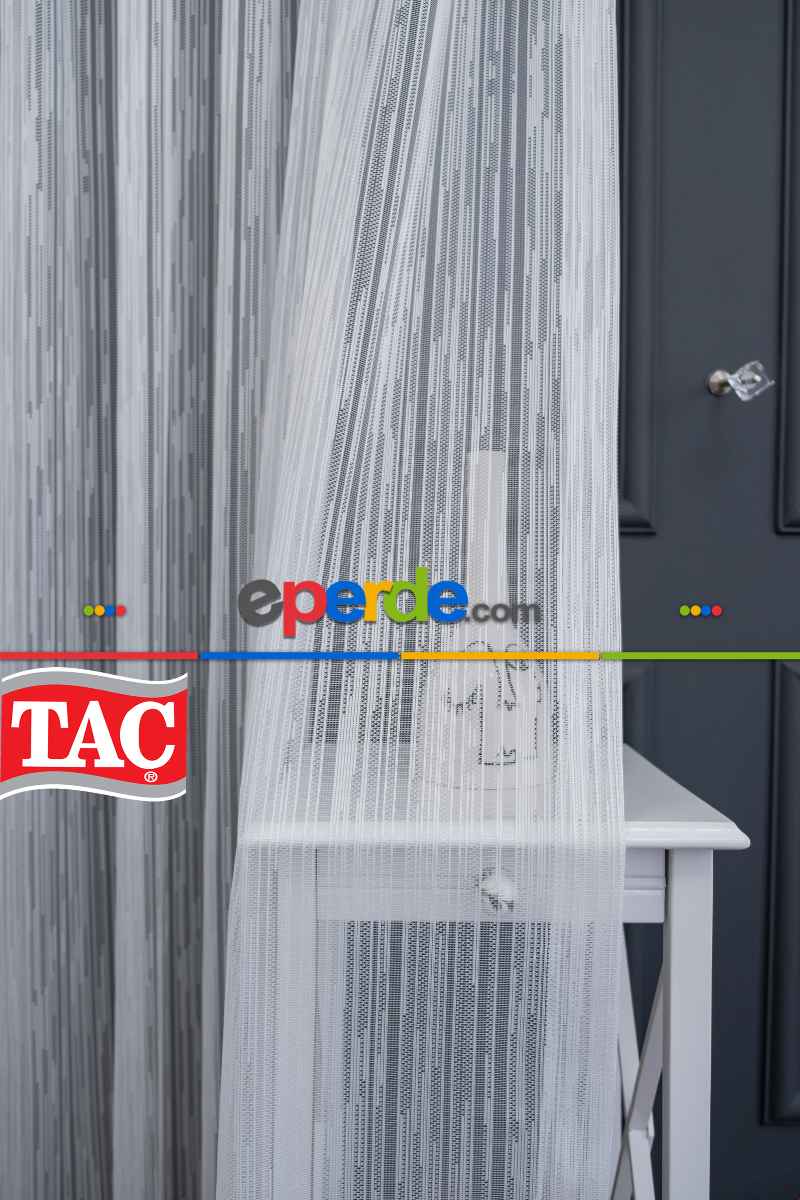 Taç Tül Perde - Kırık Çizgi Desen - Spor Model Örme Tül