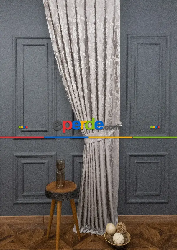 Yatak Odası Fon Jakar Dokuma Fon Perde Zemin Açık Gri(krem Desenli)