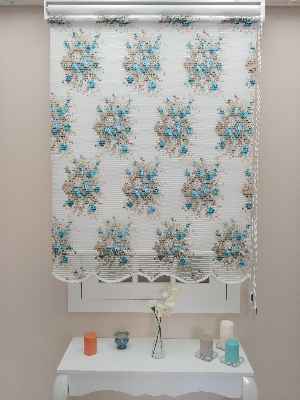 Çift Sistem Tül Stor Perde - Cattivo Series 1633- Beyaz-kahve-turkuaz