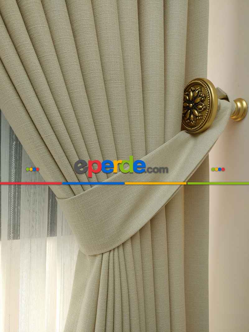 Krem Taş Rengi Bej Tonunda - Düz Keten Fon Perde ( Keten Fon Perde)