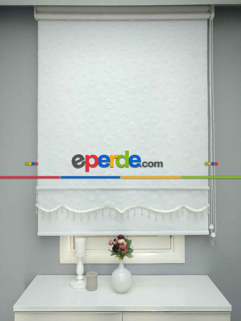 Çiftli Sistem Tül Ve Stor Perde - Dama Desen- Ekru Renk