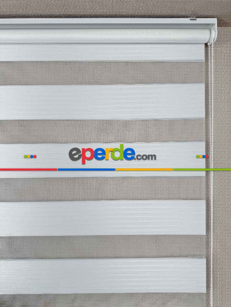 Ekru Pliseli Geniş Zebra Perde, Standart Metal Kasalı Yüksek Kalite Kornişe Kolay Montaj Seçenekli