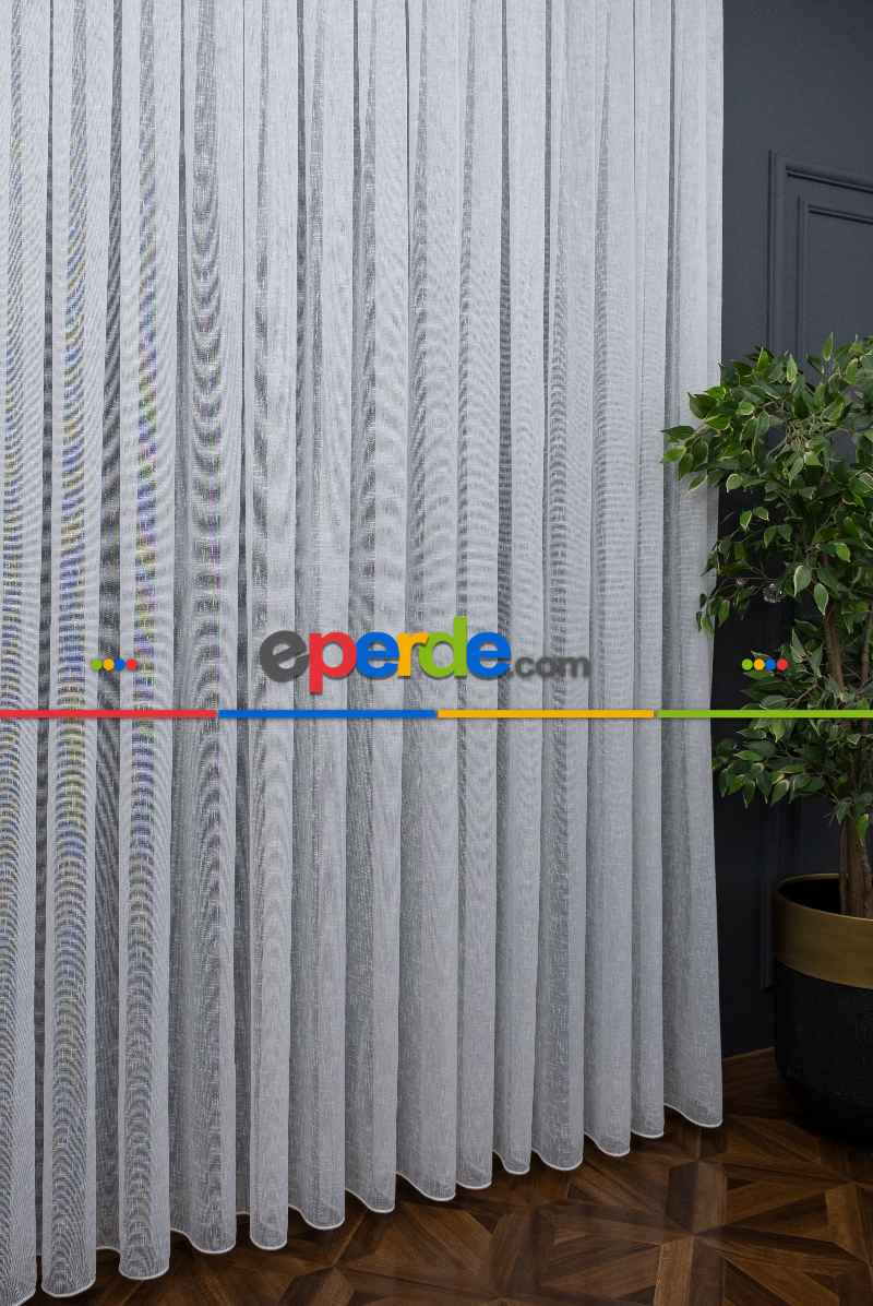 Şantuk Keten Serpme Desen Dökümlü Tül Ekru Kurşunlu Tül