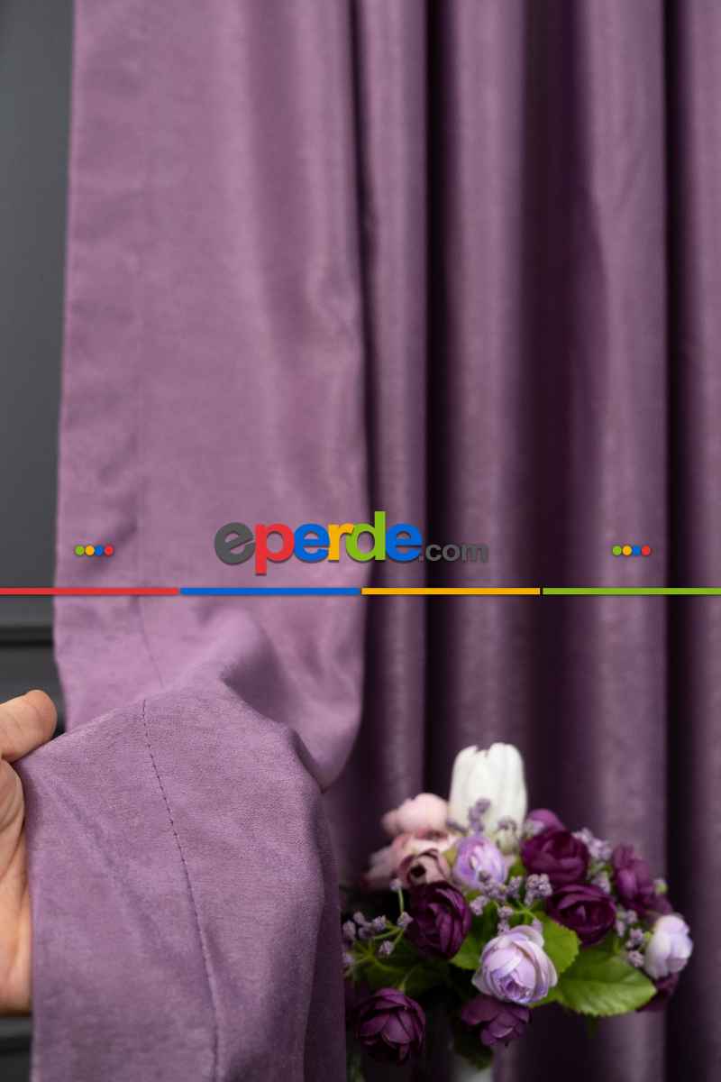 Salon - Soft Fon Perde Koyu Lila Dökümlü En - Lila Koyu Lila