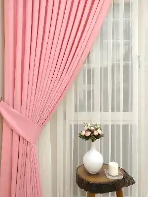 Pembe Renk Düz Sade Fon Perde ( En 150cm Dökümlü Fon )- Pembe Açık