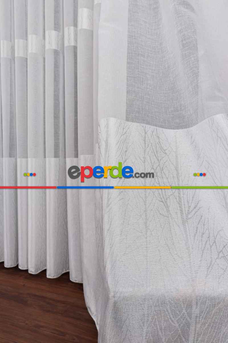 Salon Tül Modelleri - Keten Etek Dokuma Ekru Tül Perde