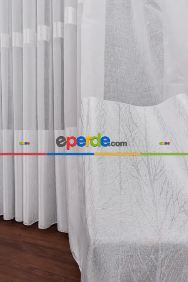 Salon Tül Modelleri - Keten Etek Dokuma Ekru Tül Perde