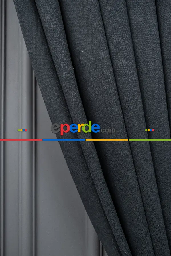 Salon - Siyah Düz Fon Perde En  Dökümlü Fon Perde