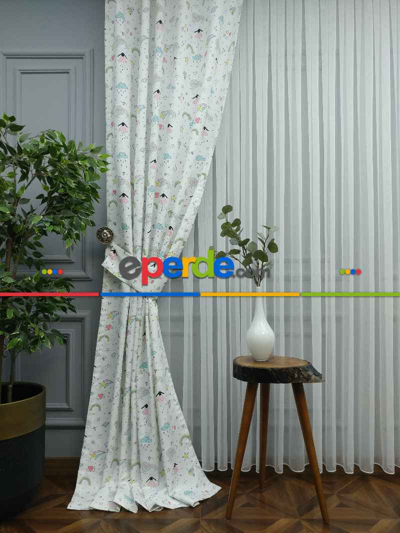 Bebek Odası Fon Perde - Desenli Fon Perde Evm563 Kumaşı Kalındır Duck Bezi Değildir- Siyah