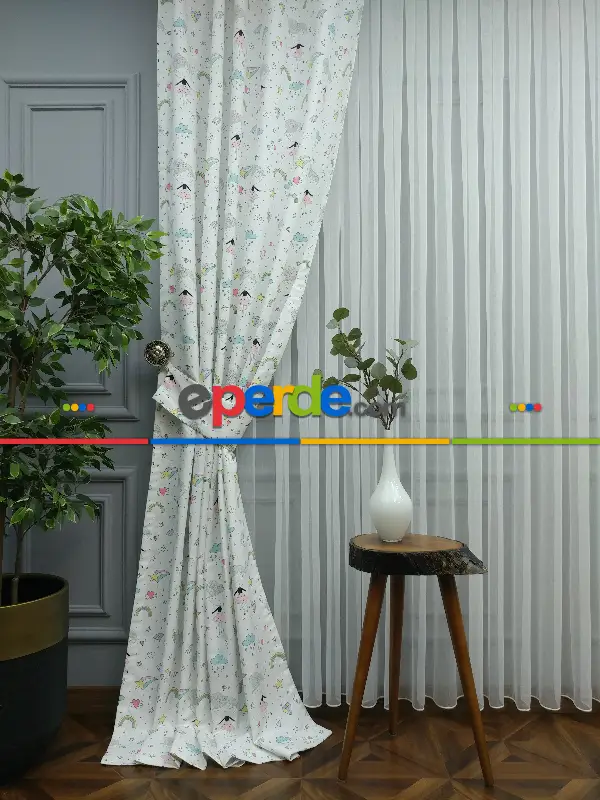 Bebek Odası Fon Perde - Desenli Fon Perde Evm563 Kumaşı Kalındır Duck Bezi Değildir- Siyah